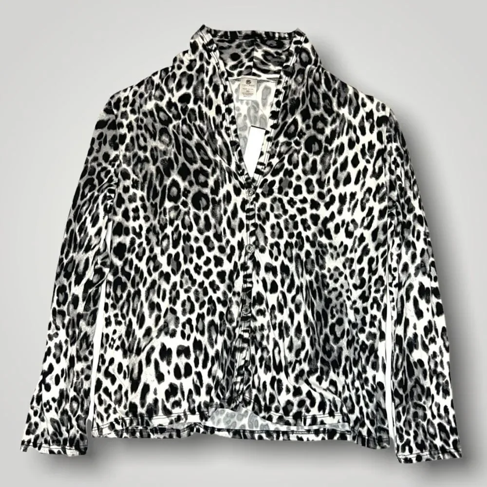Cozy Rozy Women’s Gray Black Leopard Print Pajama Top Size XS
